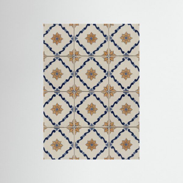 Portugese bloemetjestegel in blauw en oranje